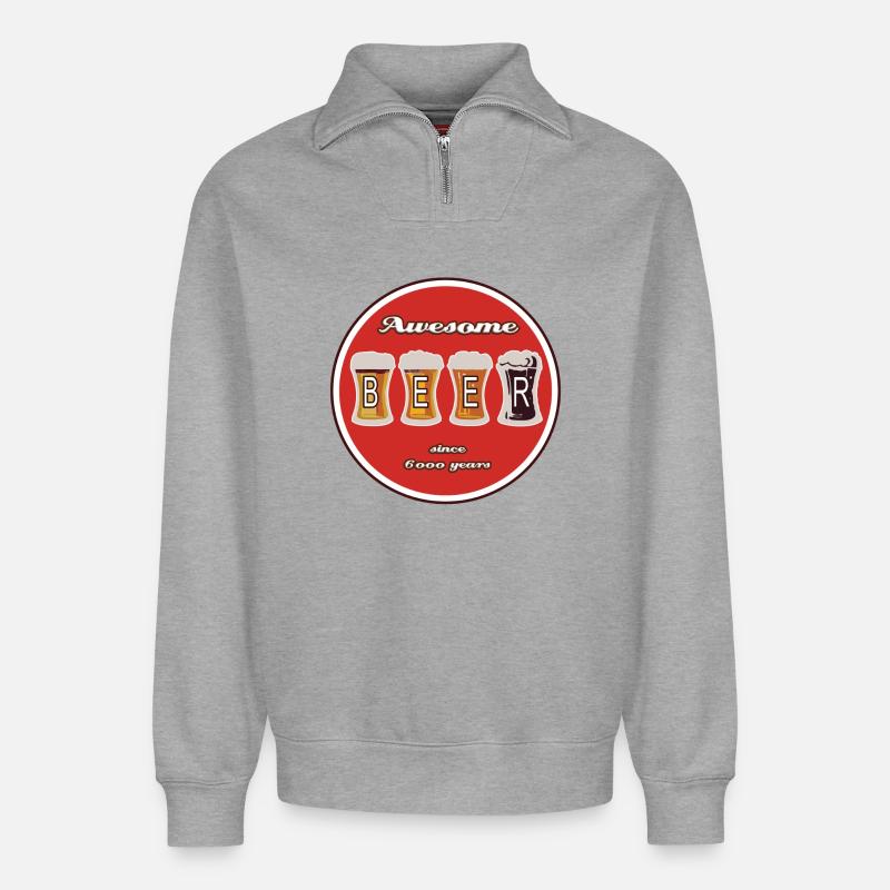 Logo de la bière - Sweat unisexe décontracté en coton biologique à demi-zip – de SPREAD - gris chiné
