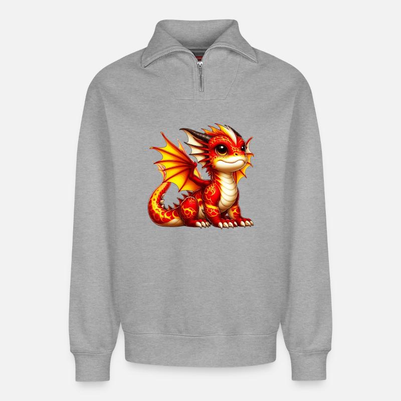 Drache - Relaxed Unisex Organic Half Zip Sweatshirt – von SPREAD - Grau meliert