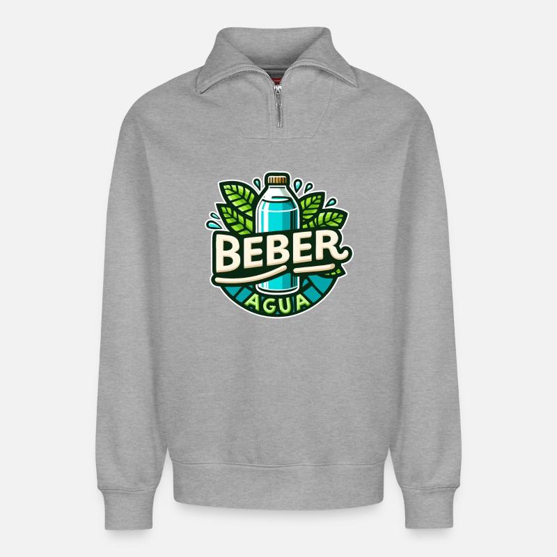Wasser trinken - Relaxed Unisex Organic Half Zip Sweatshirt – von SPREAD - Grau meliert