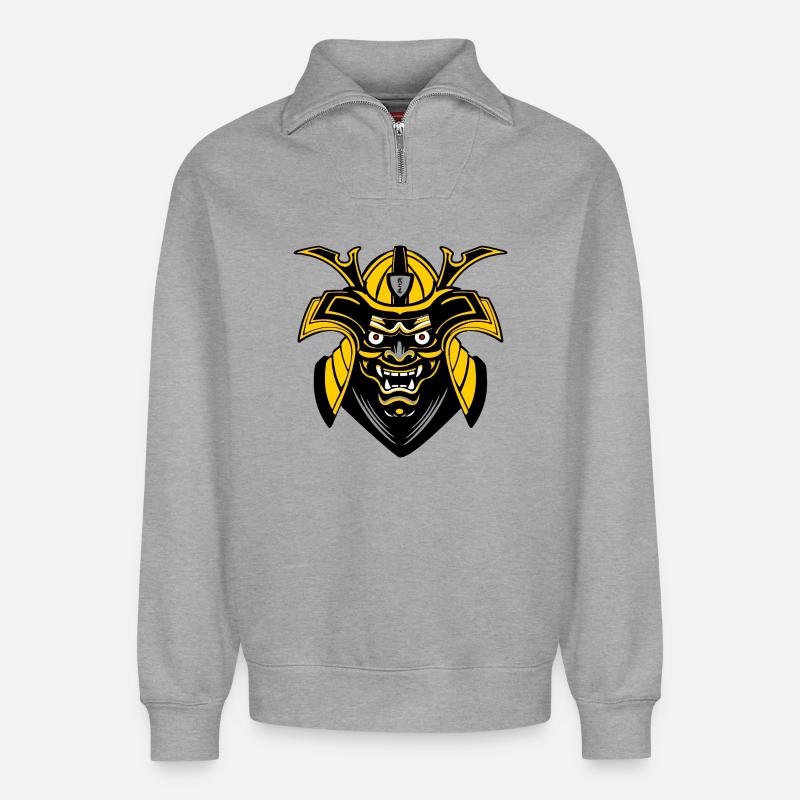 SMenpō Gold-Black Samurai Mask - Relaxed Unisex Organic Half Zip Sweatshirt – by SPREAD - heather grey