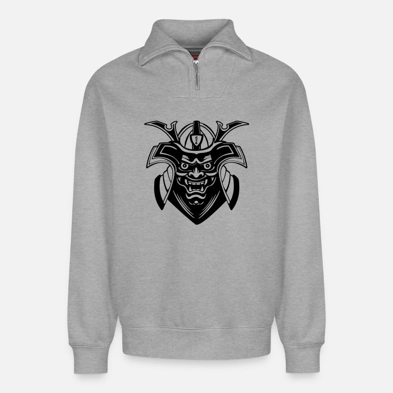 Schatten-Menpō-Masken-Design - Relaxed Unisex Organic Half Zip Sweatshirt – von SPREAD - Grau meliert
