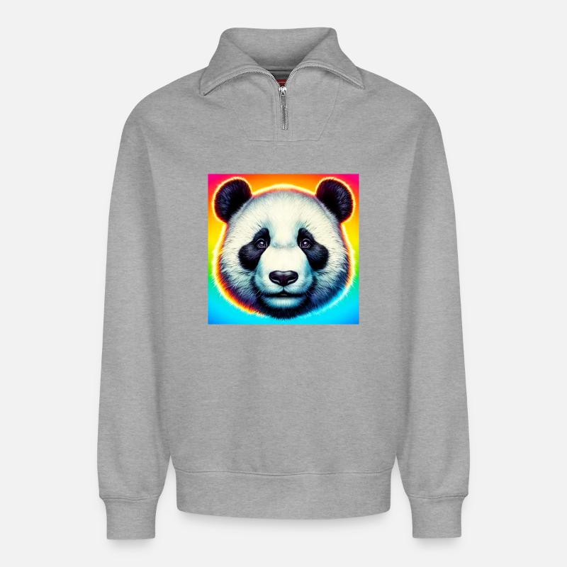 Panda - Relaxed Unisex Organic Half Zip Sweatshirt – von SPREAD - Grau meliert