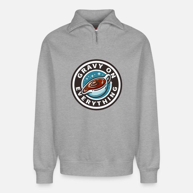 Soßenpflaster auf allem - Relaxed Unisex Organic Half Zip Sweatshirt – von SPREAD - Grau meliert