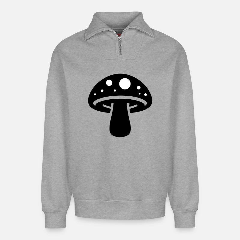 Pilz Symbol - Relaxed Unisex Organic Half Zip Sweatshirt – von SPREAD - Grau meliert