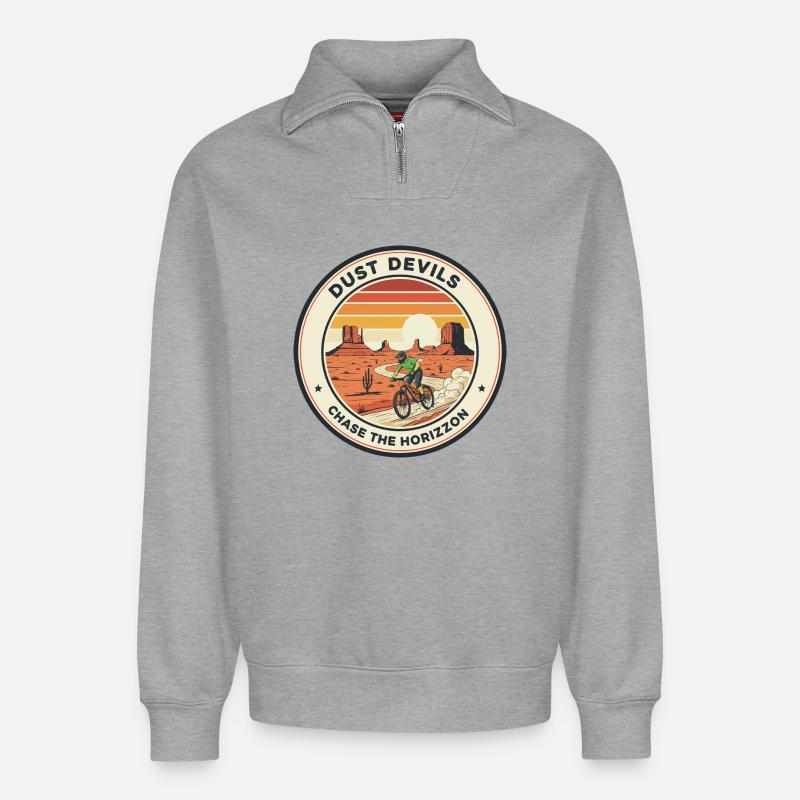 Dust Devils Desert Horizon MTB - Relaxed Unisex Organic Half Zip Sweatshirt – von SPREAD - Grau meliert