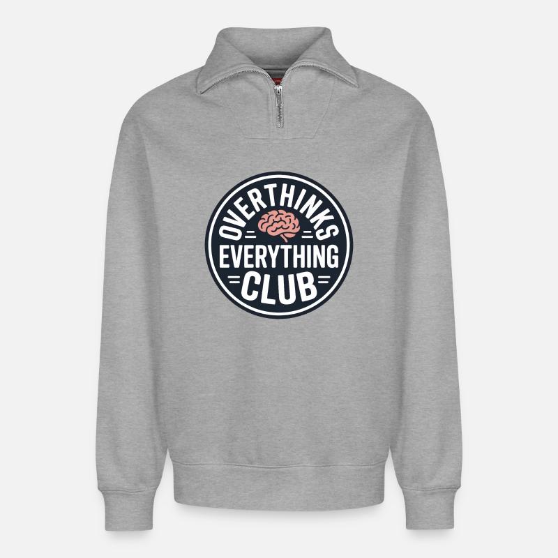 Overthinking lustiger Spruch - Relaxed Unisex Organic Half Zip Sweatshirt – von SPREAD - Grau meliert