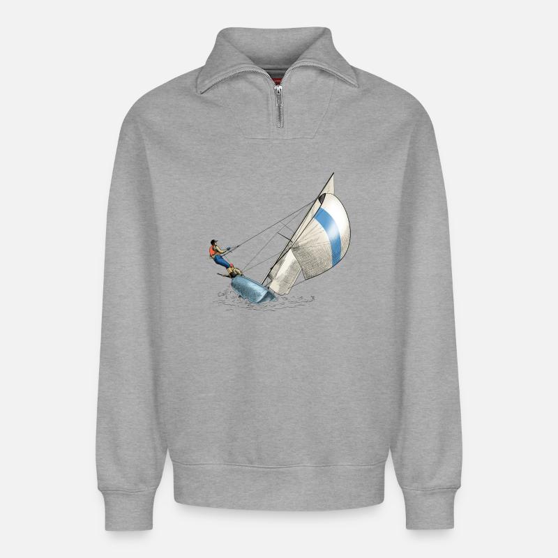 sailing - Sweat unisexe décontracté en coton biologique à demi-zip – de SPREAD - gris chiné