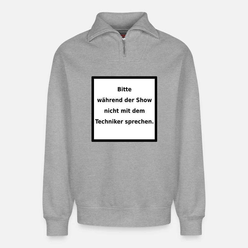 Warnhinweis: Techniker. (black/white) - Relaxed Unisex Organic Half Zip Sweatshirt – von SPREAD - Grau meliert
