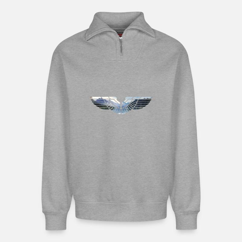 Eagle wing emblem - Relaxed Unisex Organic Half Zip Sweatshirt – by SPREAD - heather grey