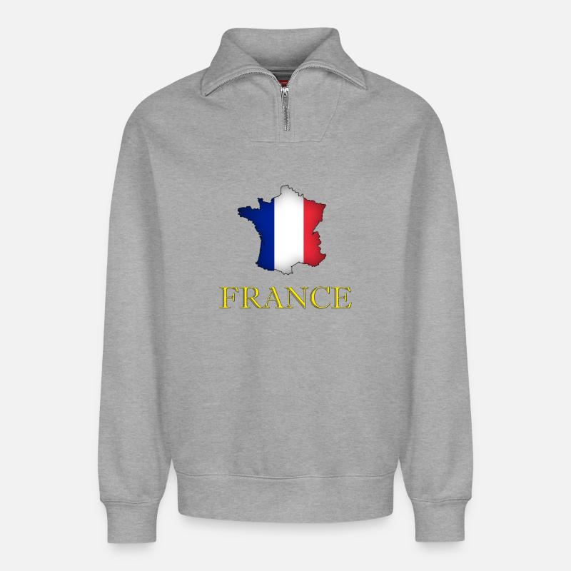 Frankreich - Relaxed Unisex Organic Half Zip Sweatshirt – von SPREAD - Grau meliert