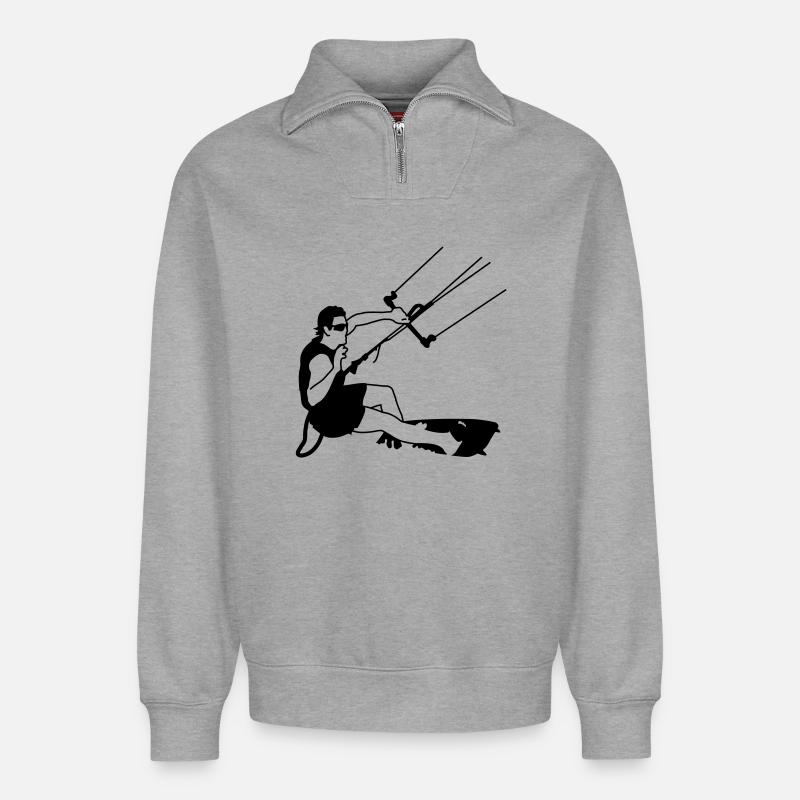 kitesurfer - Sweat unisexe décontracté en coton biologique à demi-zip – de SPREAD - gris chiné