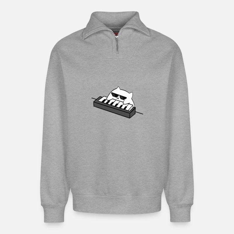 Katzen DJ am Keyboard - Relaxed Unisex Organic Half Zip Sweatshirt – von SPREAD - Grau meliert