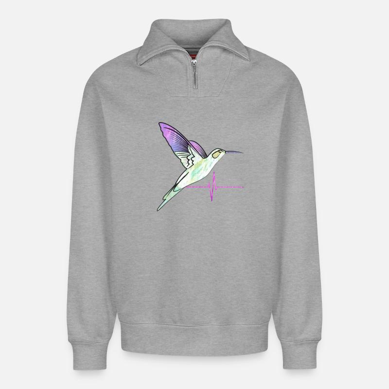 kolibri effect Herzschlag - Relaxed Unisex Organic Half Zip Sweatshirt – von SPREAD - Grau meliert