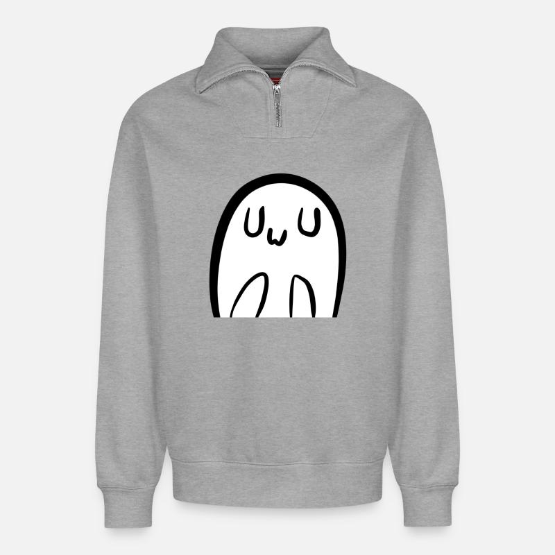 Cute UwU Ghost - Relaxed Unisex Organic Half Zip Sweatshirt – von SPREAD - Grau meliert