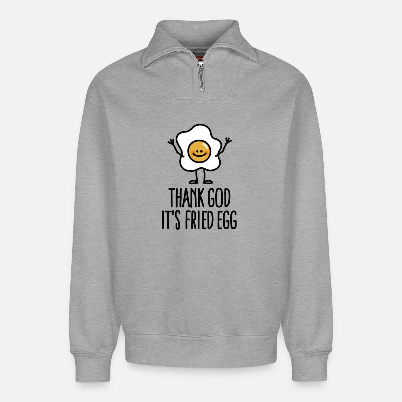 Thank god it's fried egg - Sweat unisexe décontracté en coton biologique à demi-zip – de SPREAD - gris chiné