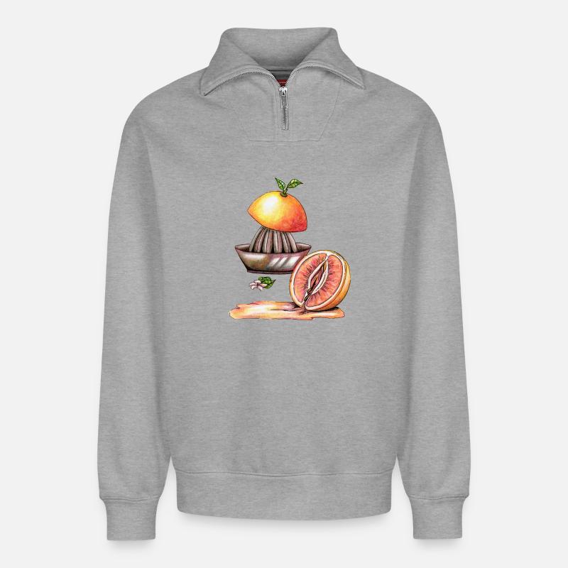 Vulva Grapefruit - Relaxed Unisex Organic Half Zip Sweatshirt – von SPREAD - Grau meliert