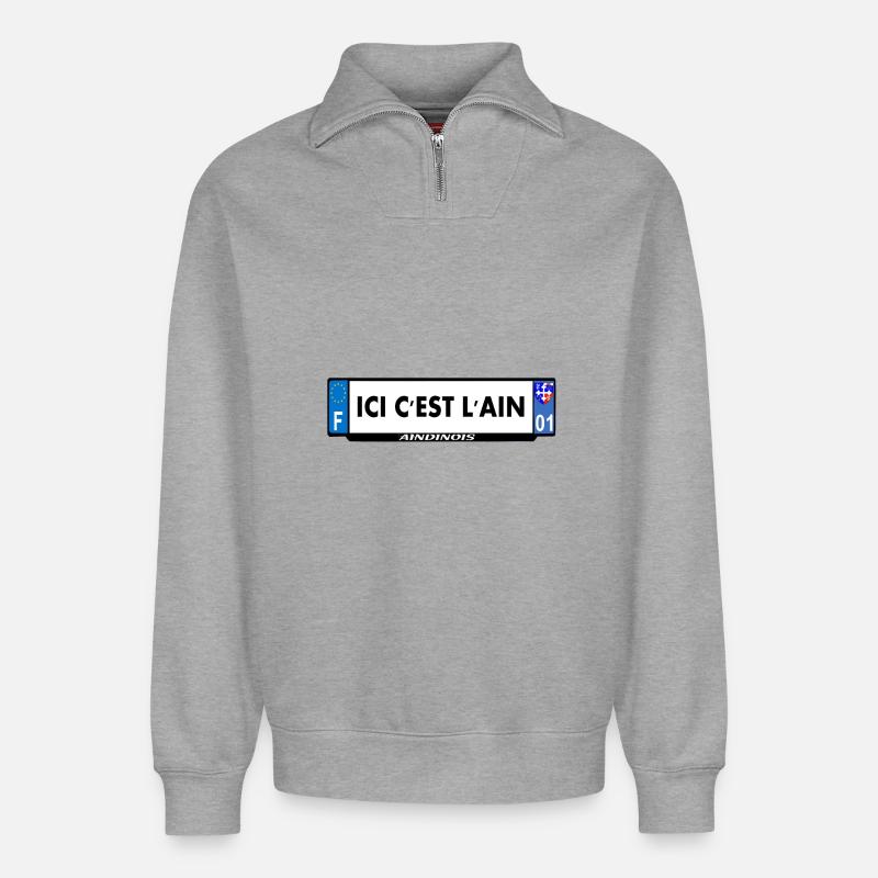 ici c'est l'ain - Sweat unisexe décontracté en coton biologique à demi-zip – de SPREAD - gris chiné