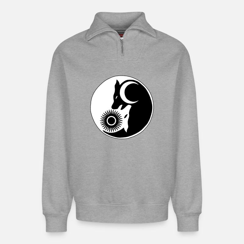 Wolf Yin Yang - Relaxed Unisex Organic Half Zip Sweatshirt – von SPREAD - Grau meliert