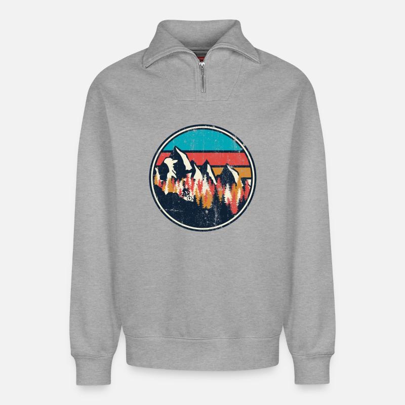 Retro Mountain Trail Kreis - Relaxed Unisex Organic Half Zip Sweatshirt – von SPREAD - Grau meliert