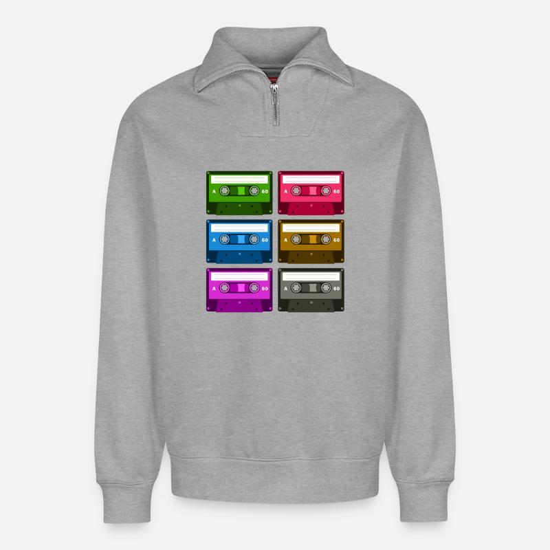 Kassetten - Relaxed Unisex Organic Half Zip Sweatshirt – von SPREAD - Grau meliert