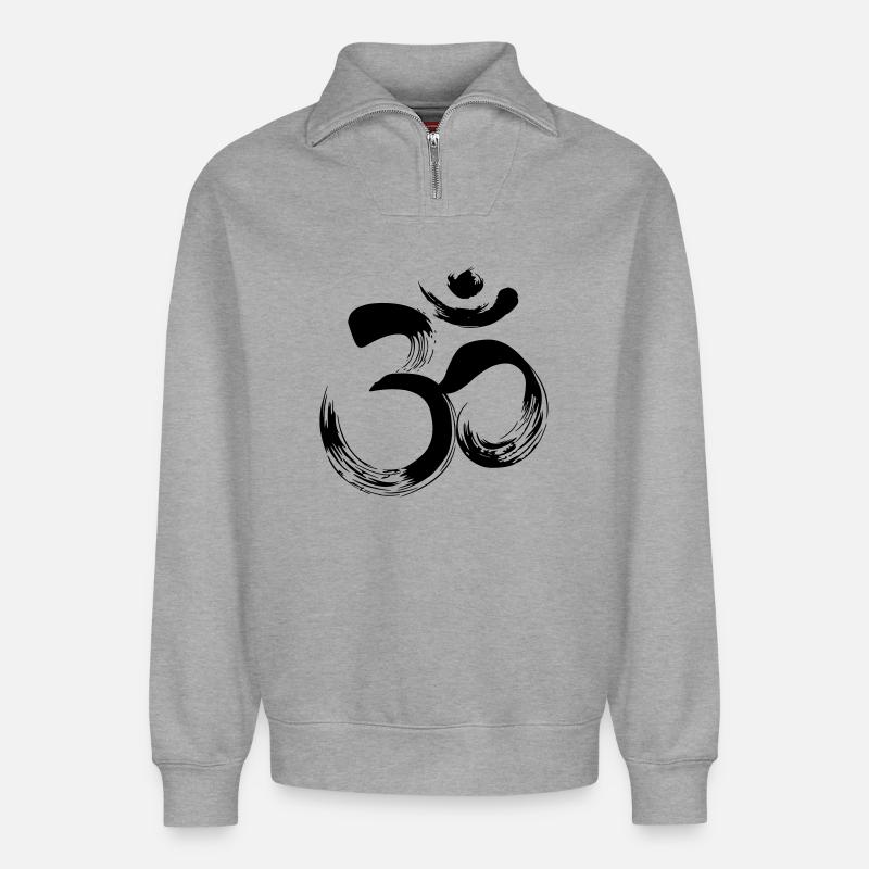 Yoga OM Sanskrit - Relaxed Unisex Organic Half Zip Sweatshirt – von SPREAD - Grau meliert