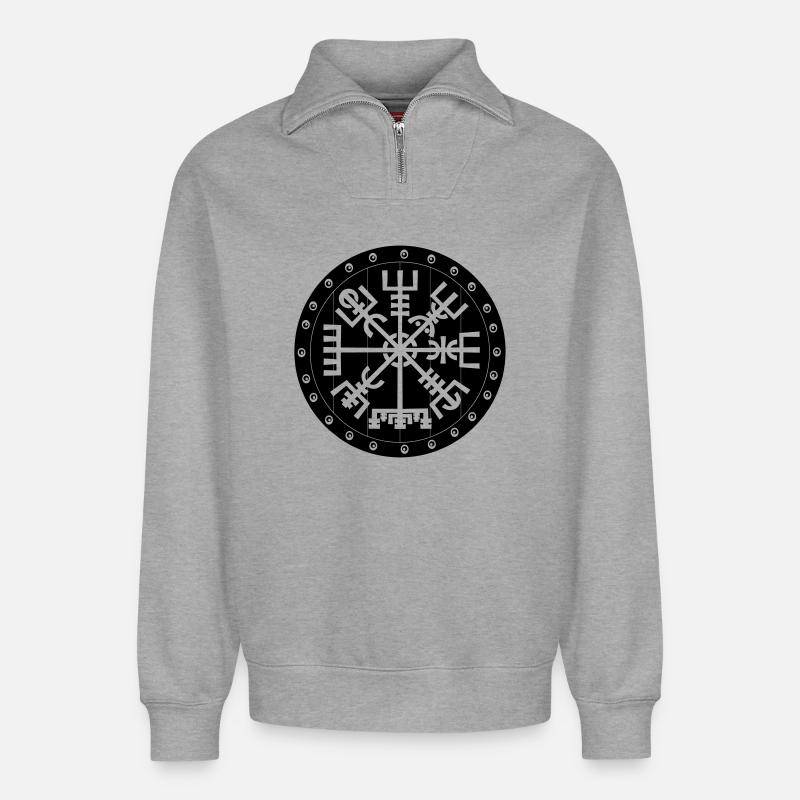 Vegvisir Wikinger-Compas im Vikng-Schild - Relaxed Unisex Organic Half Zip Sweatshirt – von SPREAD - Grau meliert