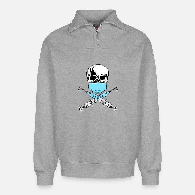 Schädelimpfstoff - Relaxed Unisex Organic Half Zip Sweatshirt – von SPREAD - Grau meliert