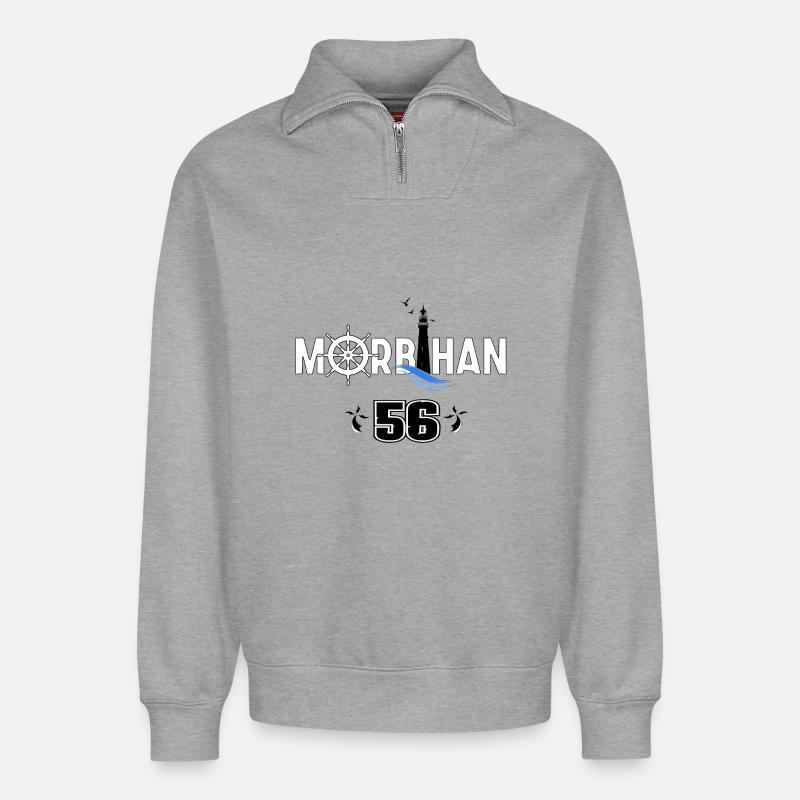 Morbihan - Sweat unisexe décontracté en coton biologique à demi-zip – de SPREAD - gris chiné