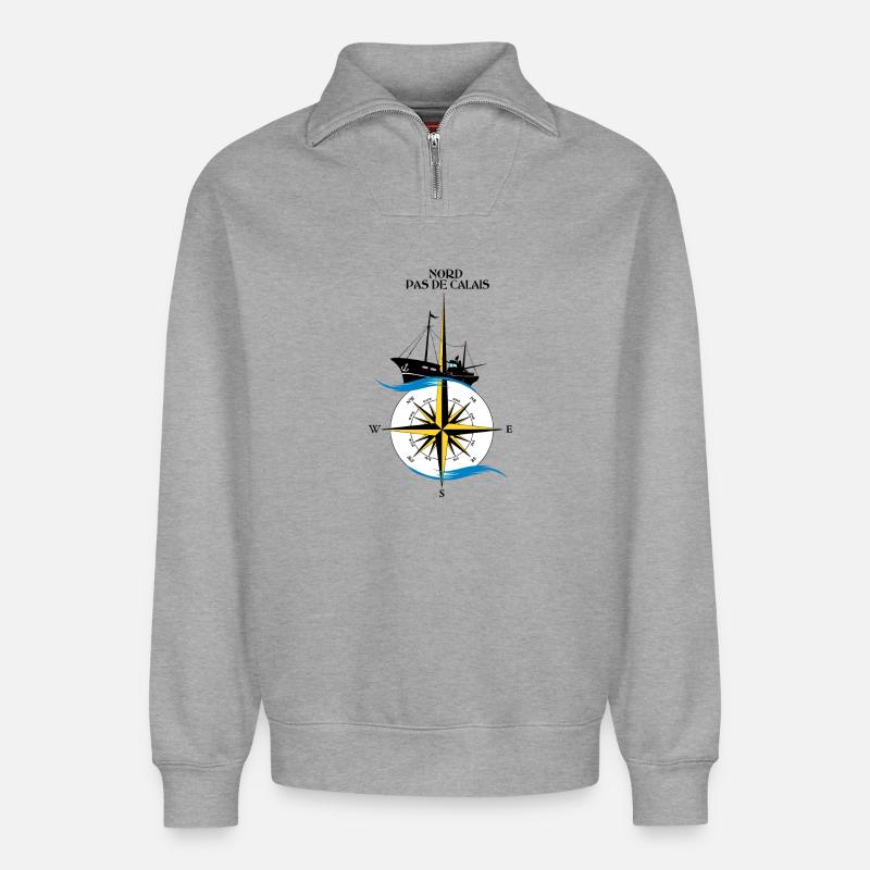 Nord Pas de Calais - Relaxed Unisex Organic Half Zip Sweatshirt – von SPREAD - Grau meliert