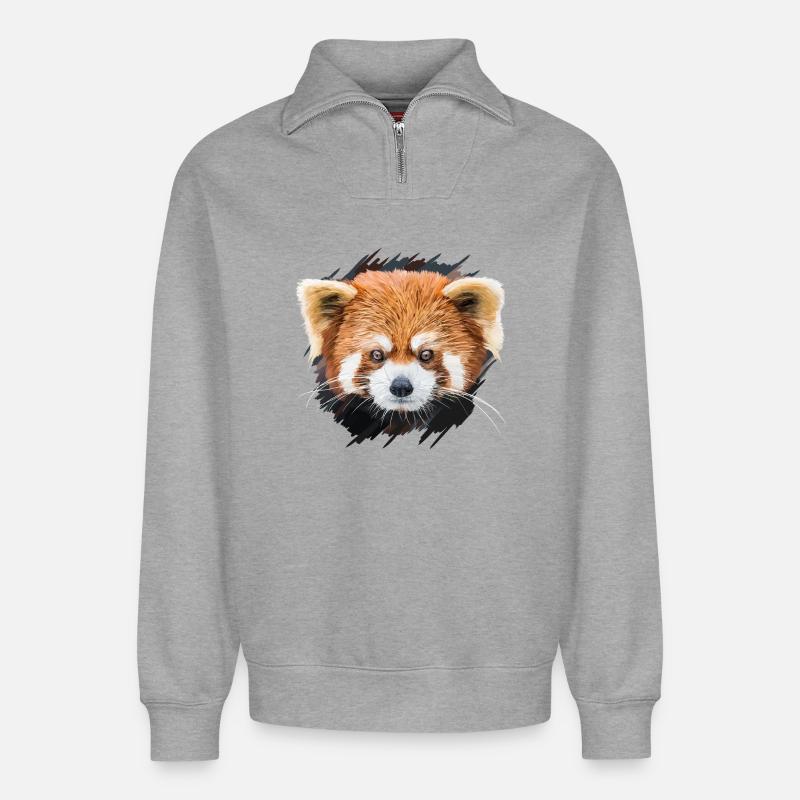 Roter Panda - Relaxed Unisex Organic Half Zip Sweatshirt – von SPREAD - Grau meliert