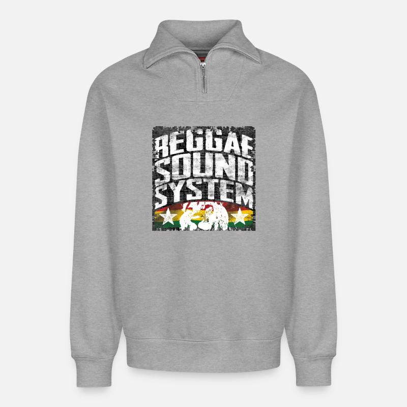 Reggae Sound System - Relaxed Unisex Organic Half Zip Sweatshirt – von SPREAD - Grau meliert