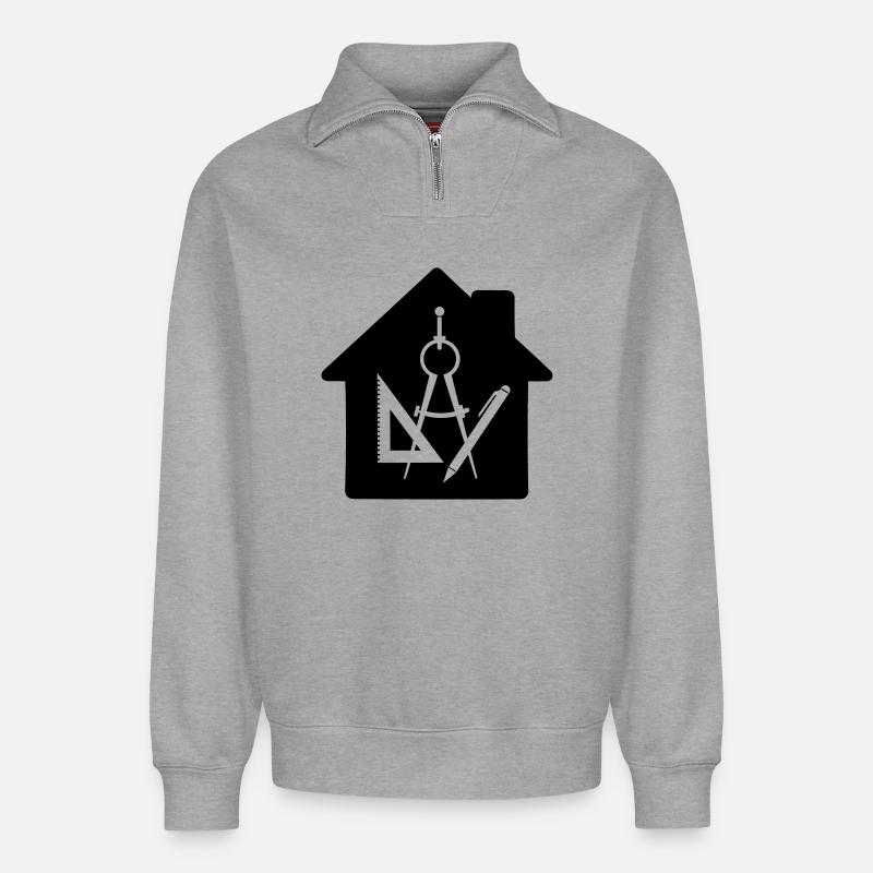 Logo Architekt Haus Zeichnung 2 - Relaxed Unisex Organic Half Zip Sweatshirt – von SPREAD - Grau meliert