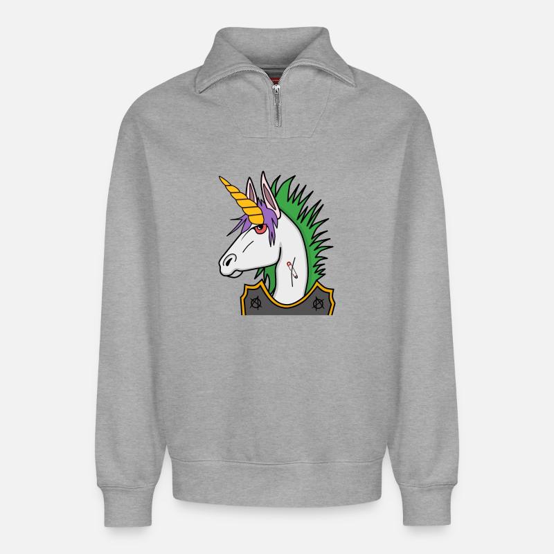 Einhorn Punk - Relaxed Unisex Organic Half Zip Sweatshirt – von SPREAD - Grau meliert