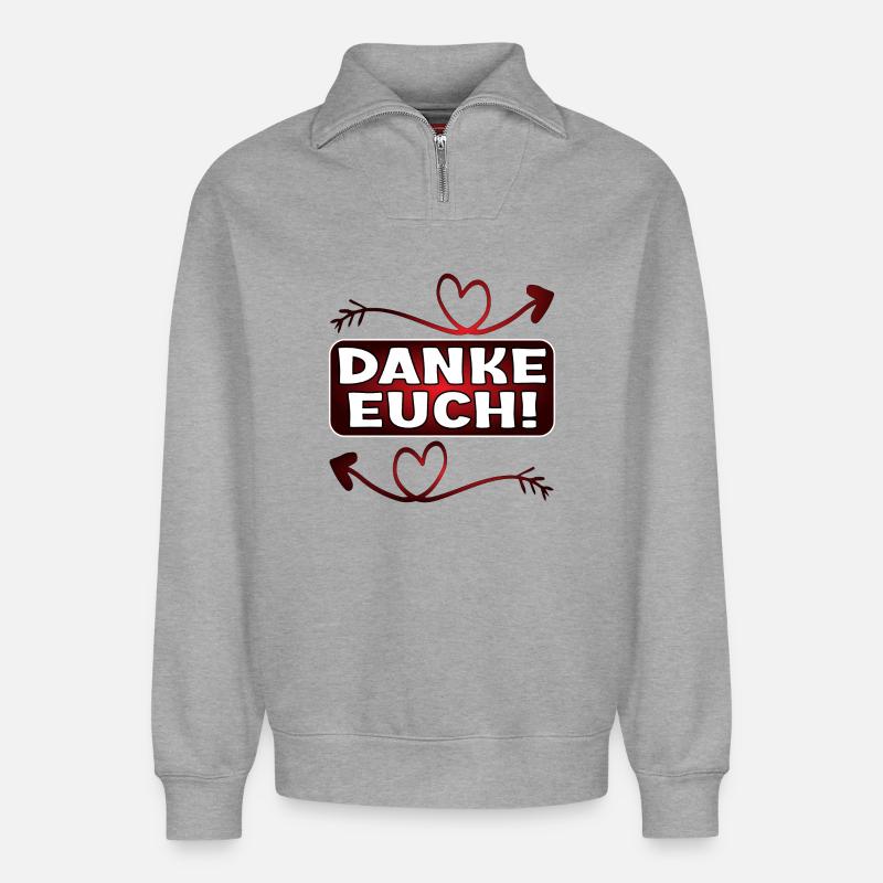 Dankeschön Geschenke - DANKE EUCH SPRÜCHE - Relaxed Unisex Organic Half Zip Sweatshirt – von SPREAD - Grau meliert