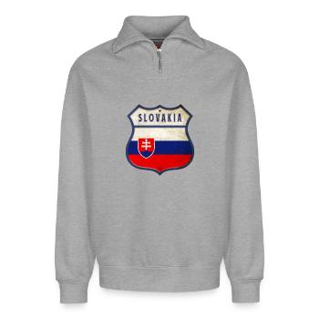 Slowakei Flaggen Wappen Design - Relaxed Unisex Organic Half Zip Sweatshirt – von SPREAD - Grau meliert - Vorne