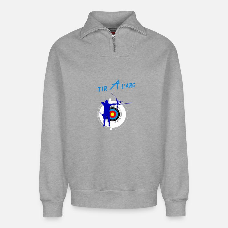 Tir à l'arc - Sweat unisexe décontracté en coton biologique à demi-zip – de SPREAD - gris chiné