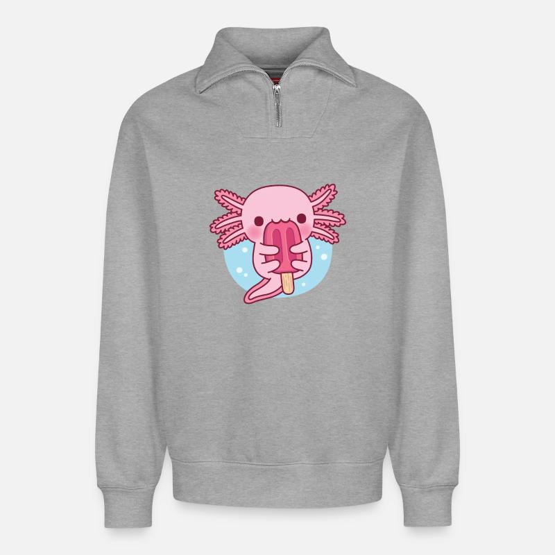 Niedlicher Axolotl isst Eiscreme - Relaxed Unisex Organic Half Zip Sweatshirt – von SPREAD - Grau meliert