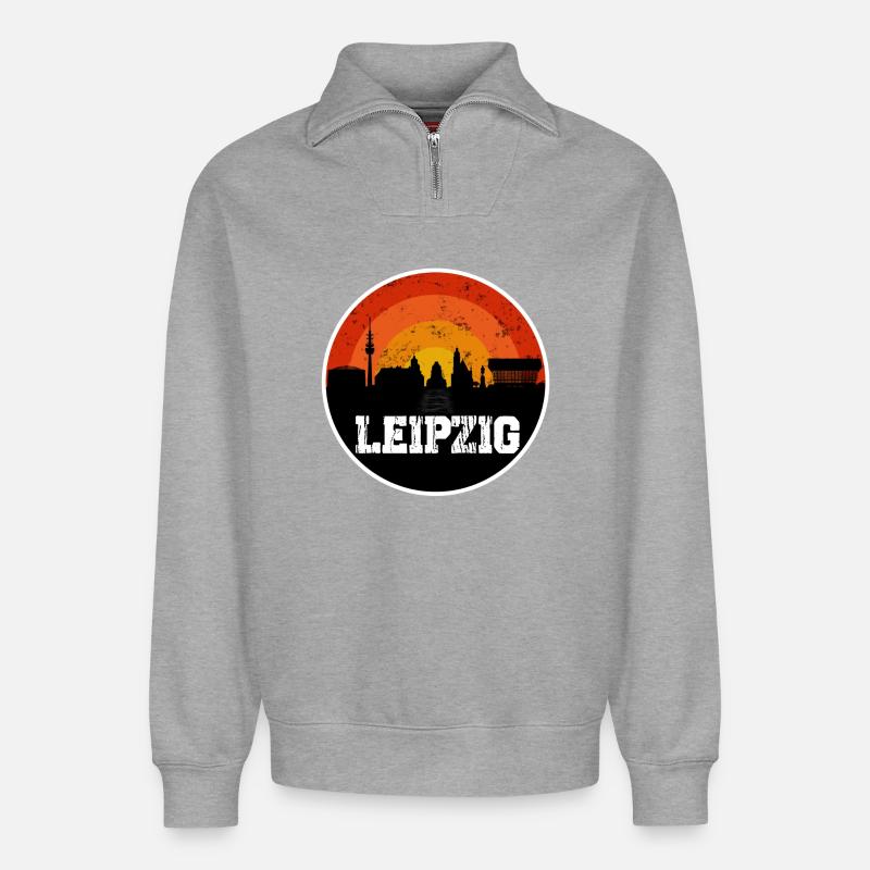Leipzig Skyline - Relaxed Unisex Organic Half Zip Sweatshirt – by SPREAD - heather grey