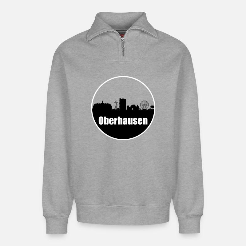 Oberhasuen Transparenz Skyline - Relaxed Unisex Organic Half Zip Sweatshirt – von SPREAD - Grau meliert