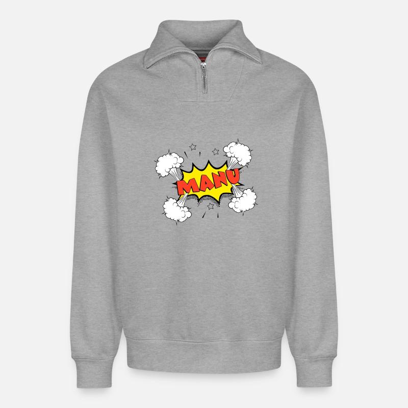 Manu - Sweat unisexe décontracté en coton biologique à demi-zip – de SPREAD - gris chiné