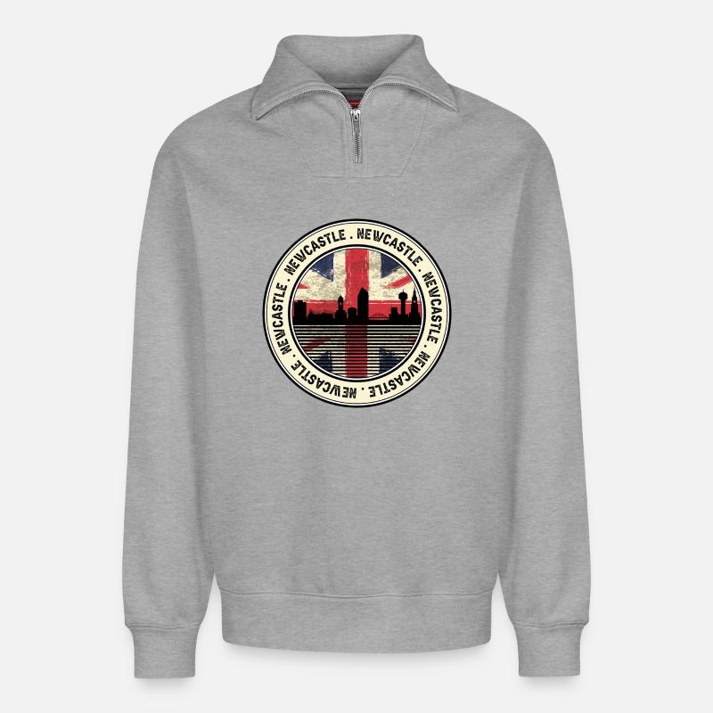 Newcastle Union Flag Skyline Patch - Relaxed Unisex Organic Half Zip Sweatshirt – von SPREAD - Grau meliert