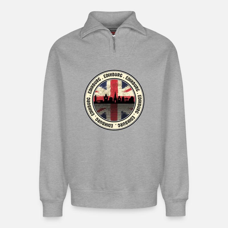Edinburgh Skyline Union Abzeichen - Relaxed Unisex Organic Half Zip Sweatshirt – von SPREAD - Grau meliert