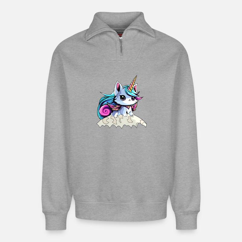 Fee Einhorn Katze - Relaxed Unisex Organic Half Zip Sweatshirt – von SPREAD - Grau meliert
