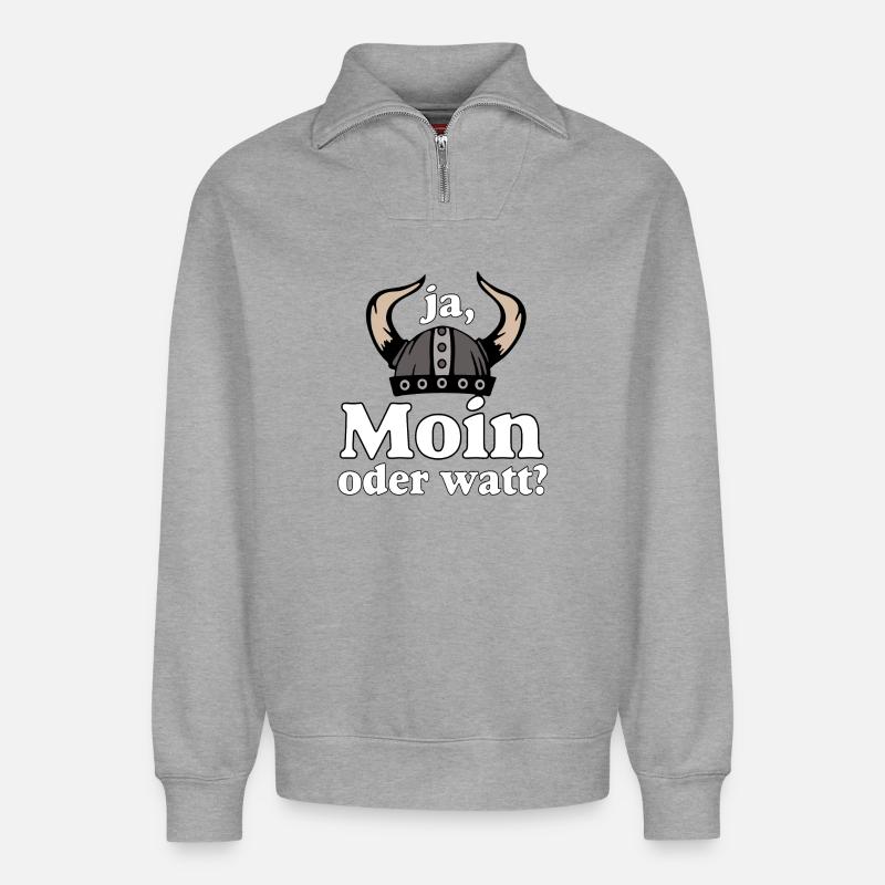 Ja Moin oder Watt? Nordisch Humor - Relaxed Unisex Organic Half Zip Sweatshirt – von SPREAD - Grau meliert