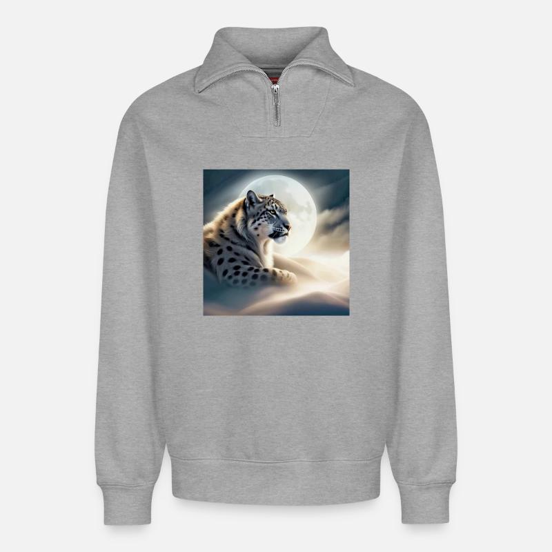 Snow Leopard - Relaxed Unisex Organic Half Zip Sweatshirt – by SPREAD - heather grey