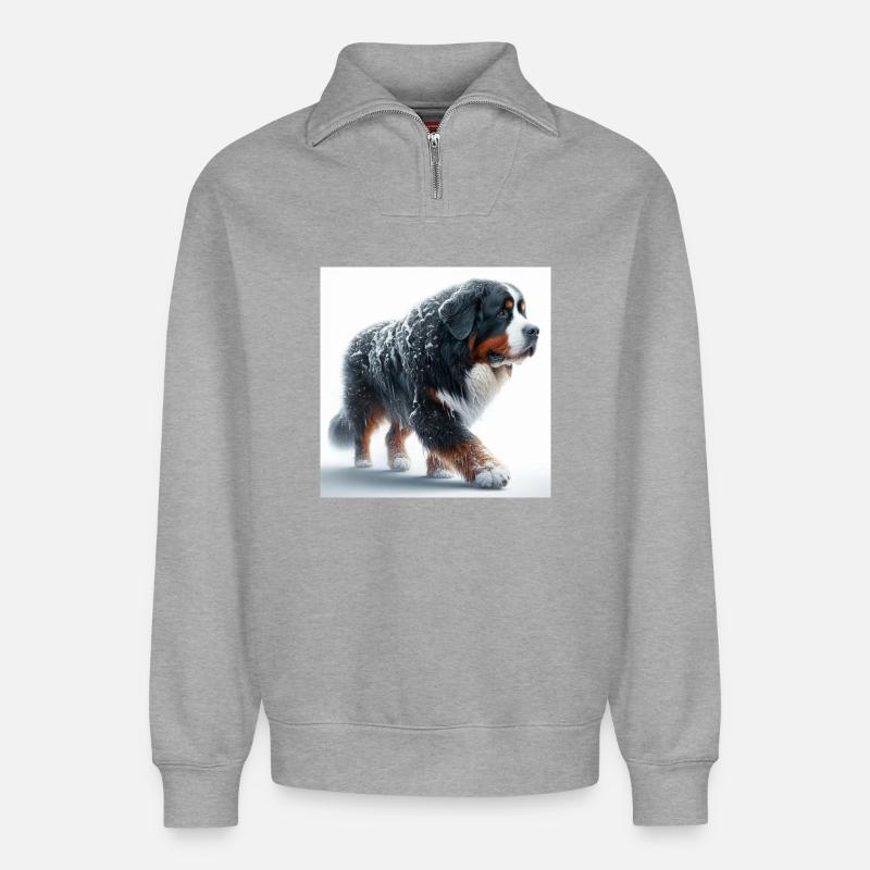 Bouvier bernois - Sweat unisexe décontracté en coton biologique à demi-zip – de SPREAD - gris chiné