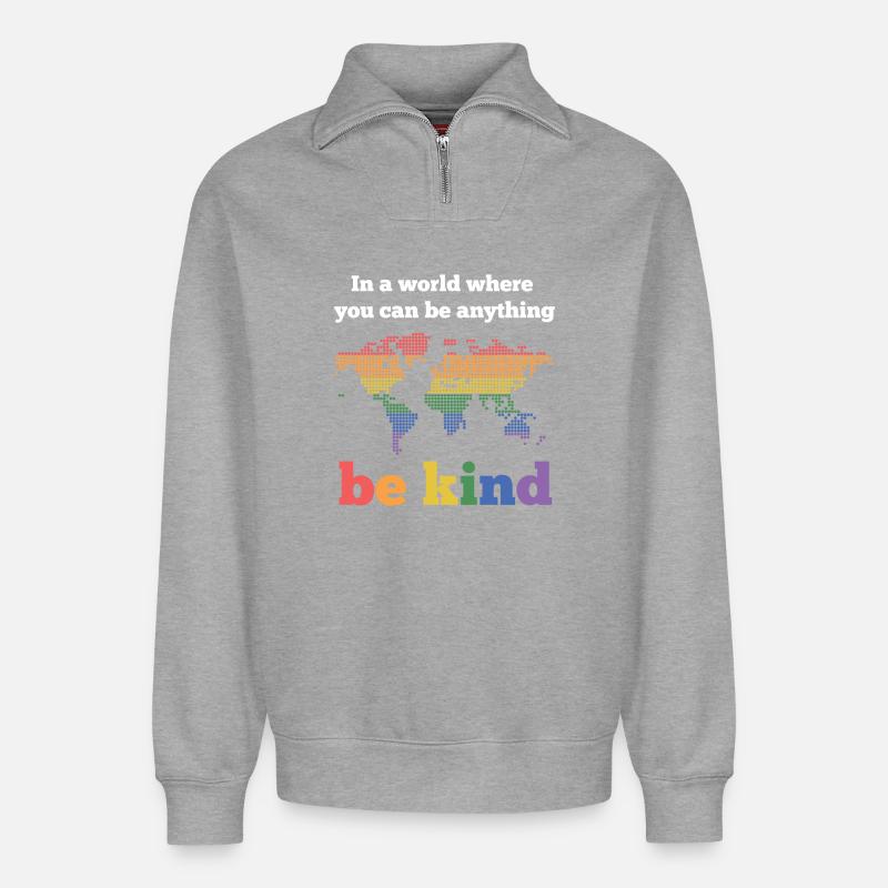 LGBTQ-Pride-Monat - Sei freundlich - Relaxed Unisex Organic Half Zip Sweatshirt – von SPREAD - Grau meliert