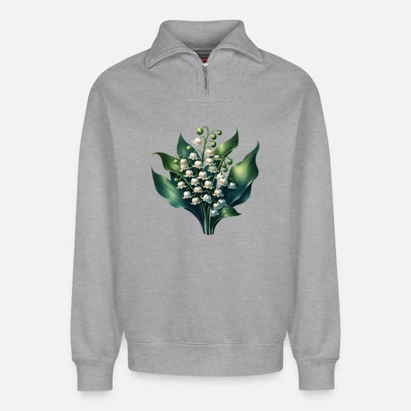 Maiglöckchen - Relaxed Unisex Organic Half Zip Sweatshirt – von SPREAD - Grau meliert