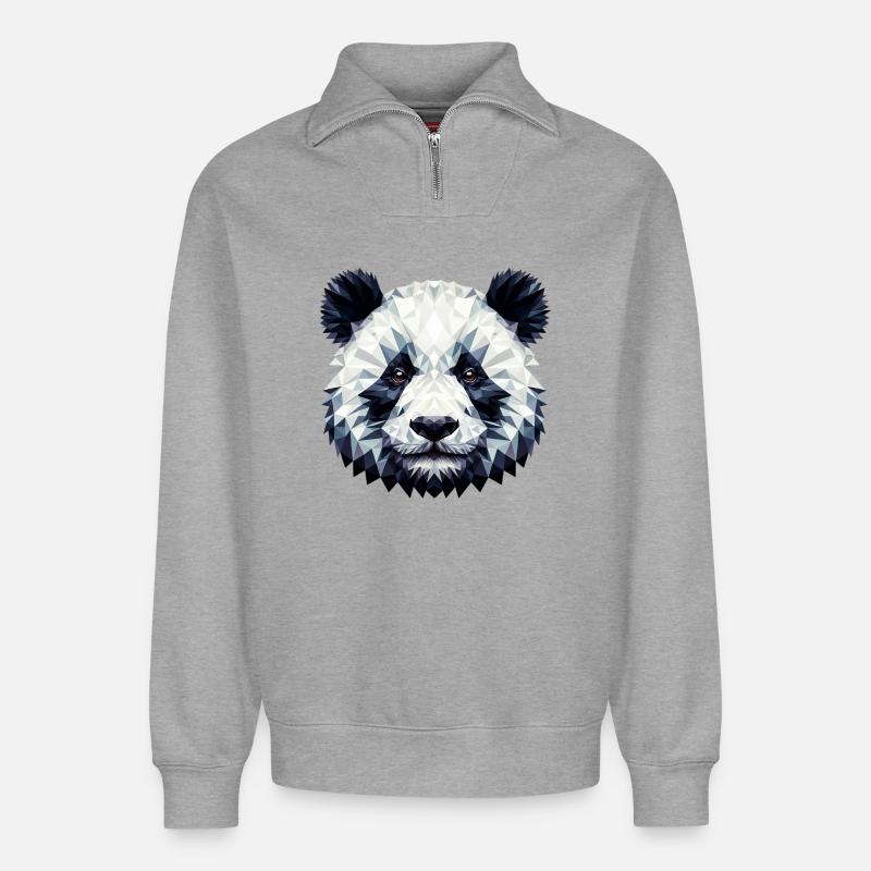 Polygonaler Panda - Relaxed Unisex Organic Half Zip Sweatshirt – von SPREAD - Grau meliert