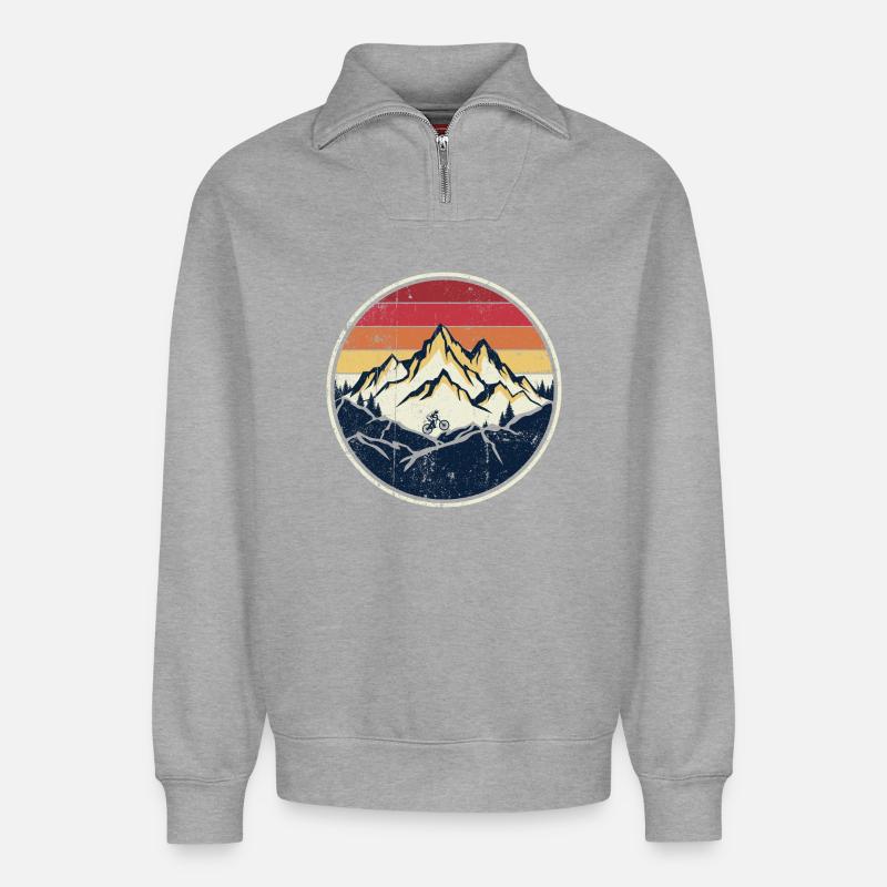 VTT Sunset Crest - Sweat unisexe décontracté en coton biologique à demi-zip – de SPREAD - gris chiné